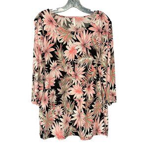 Womens Passports XL Floral Print Tunic Top 3/4 Sleeve
